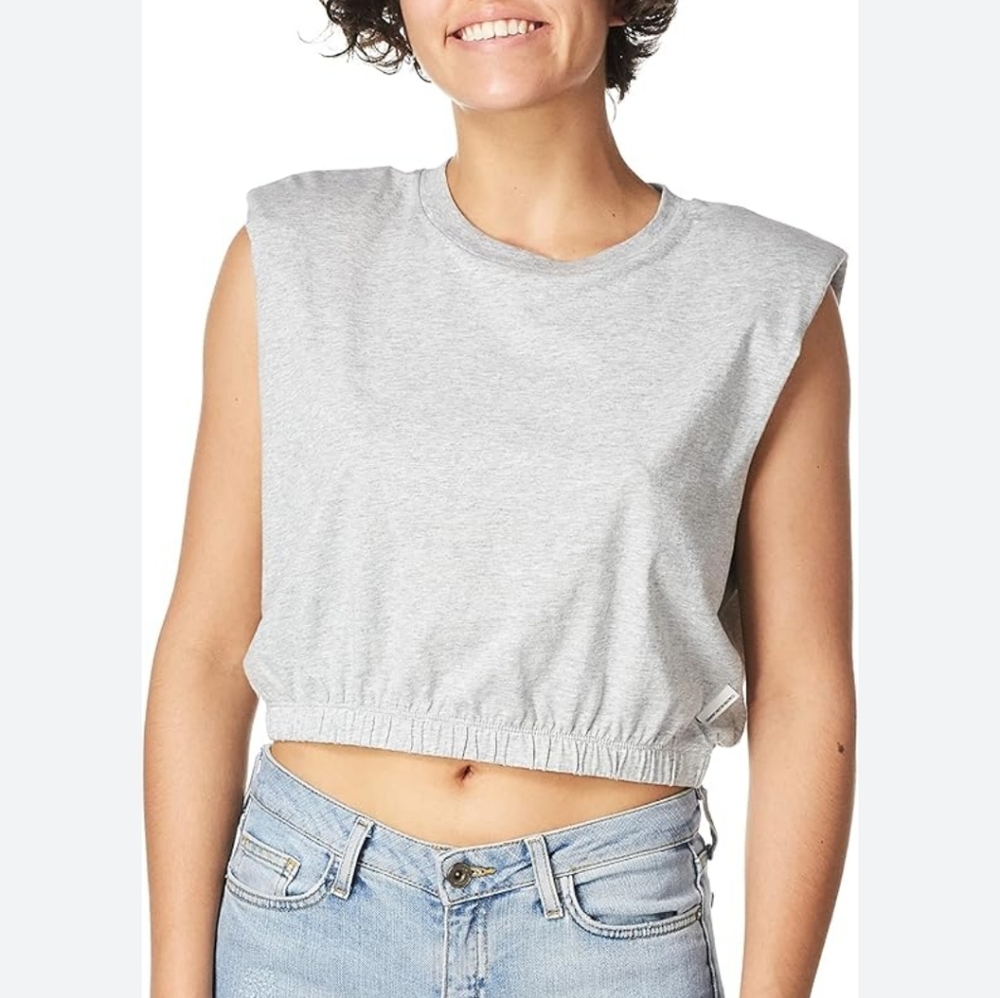 CALVIN KLEIN | Women's Grey Padded Shoulder Sleeveless Crop Top
